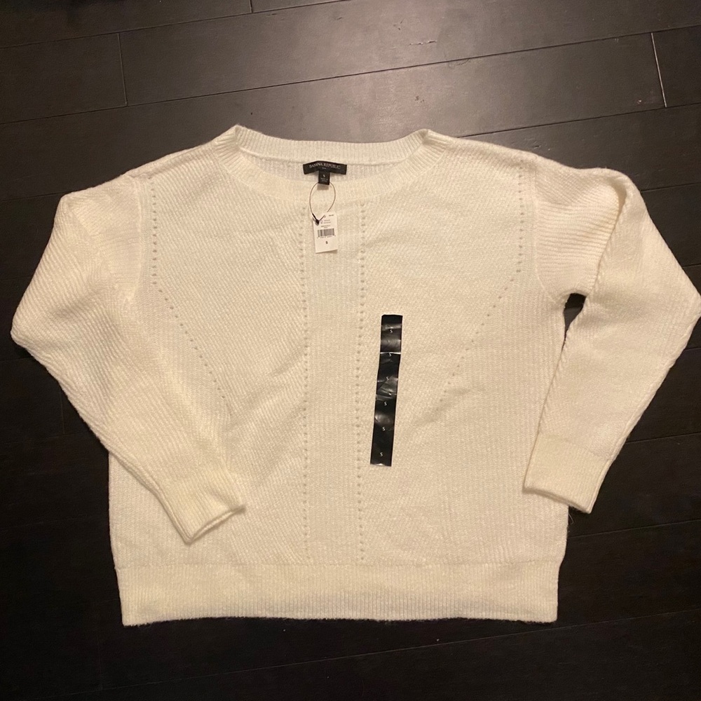 Ribbed Pointelle Boat-Neck Sweater